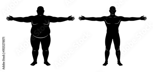 Man silhouette set with fat and slim body type