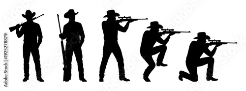 Cowboy silhouette set with rifle and hunting hat