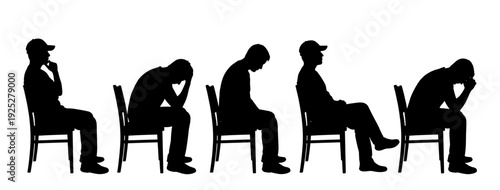 Man silhouette set sitting on chair with sad pose