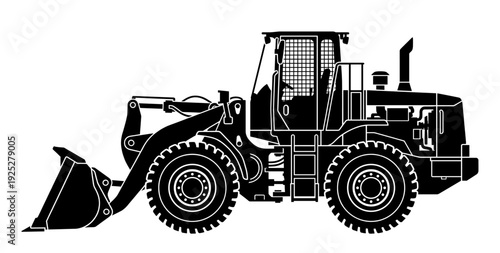 Wheel loader silhouette with bucket for construction