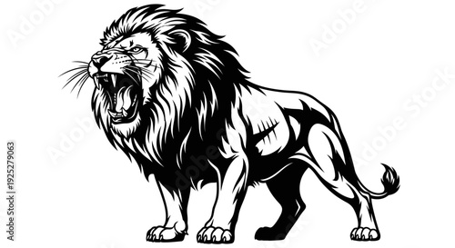 Black and White Lion Illustration Roaring.