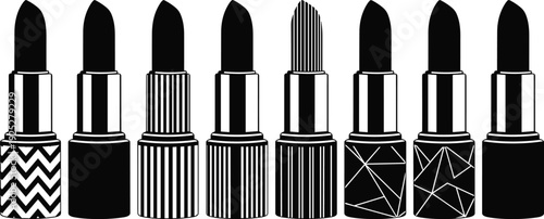 Lipstick icon set makeup cosmetic beauty product collection fashion lipstick tubes silhouettes glamour cosmetic accessory vector illustration isolated bundle