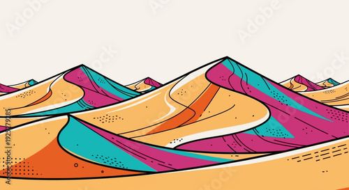 Vibrant Abstract Sand Dunes Landscape with Colorful Layers on a Bright Studio Background