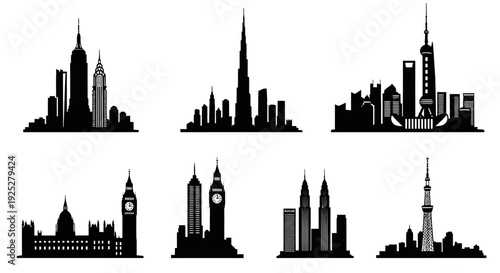 City Skylines Silhouettes Skyscrapers Urban Landmarks.