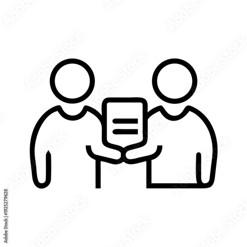 Two People Reviewing Document Icon — Business Collaboration and Teamwork Symbol