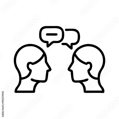 Two People Talking Face to Face Icon — Communication, Conversation and Dialogue Symbol