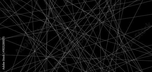 Abstract geometric grid of chaotic line on a black background. Random linear design backdrop.