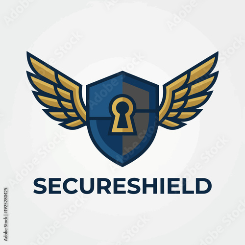 A sleek and modern logo design featuring a shield with wings and a keyhole, symbolizing protection and security for contemporary services in a visually appealing manner.
