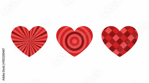 This image features three unique heart designs, each with a different pattern, perfect for conveying love and affection in various artistic projects and marketing materials.