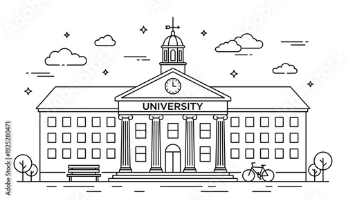 University building infographic in line art style