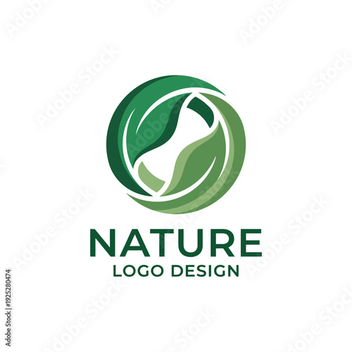 A captivating logo design featuring intertwined leaves in various green tones, symbolizing nature, sustainability, and eco-friendliness, appealing to environmentally conscious audiences.
