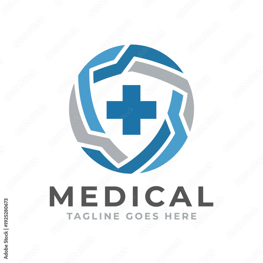 Obraz premium This medical logo design incorporates a cross and circular elements, symbolizing safety, care, and trust, ideal for healthcare and medical service branding.