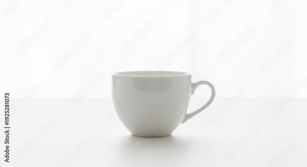 Fototapeta premium White ceramic coffee cup isolated on a clean white background, perfect for hot beverages.