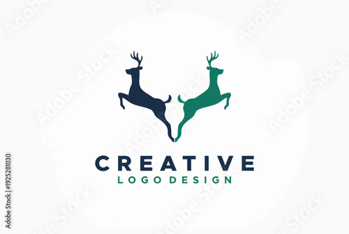 This artistic logo displays two jumping deer in vibrant colors, symbolizing freedom and creativity while establishing a strong visual identity for a design-focused brand.