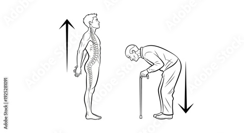 Elderly Man Using Cane for Support.