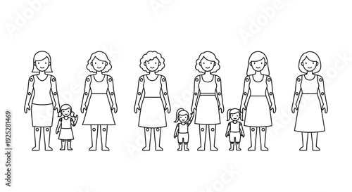 Simple Line Drawing of Women and Children.