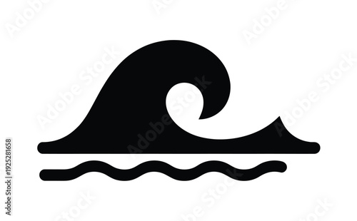 Vector of a large wave cresting over calm waters in a simple design