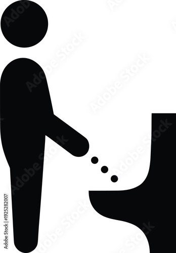 Public restroom urination symbol icon, male toilet sign silhouette isolated on white background for bathroom, hygiene warning concept