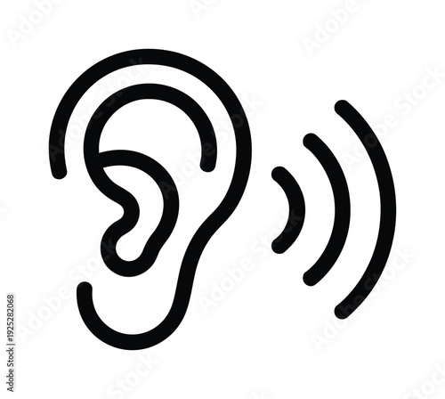 Vector of a human ear receiving sound waves in a simple black design