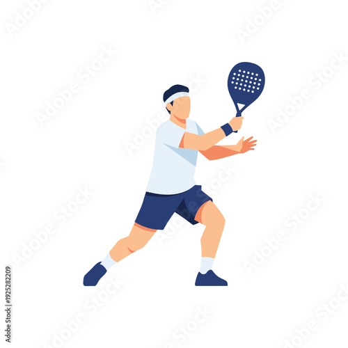 Man playing padel tennis, athletic man in sportswear hitting ball with racket
