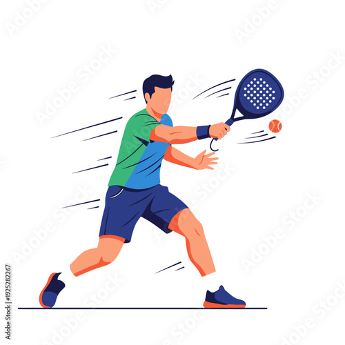 Man playing padel tennis, hitting the ball with a racket, dynamic action shot