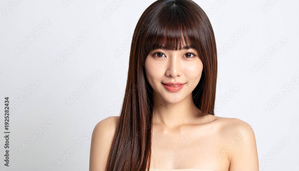 Fototapeta premium 明るい笑顔のミディアムボブ日本人女性｜艶髪が美しい美容室・ヘアサロン向けイメージ