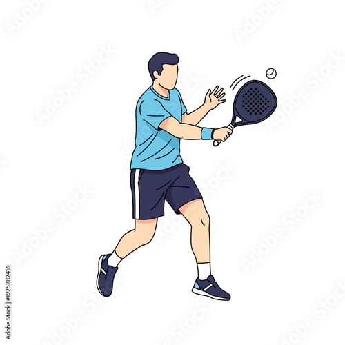 Man playing padel tennis, hitting ball with racket, active sport, outdoor recreation