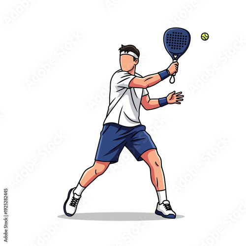 Man playing padel tennis, hitting the ball with a racket, active sport lifestyle
