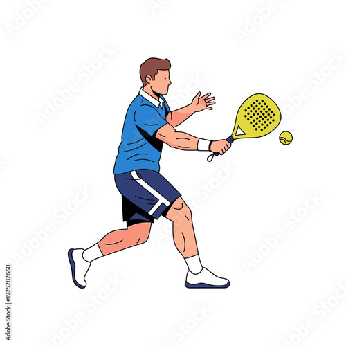Man playing padel tennis, hitting the ball with a yellow racket, active lifestyle, sports concept