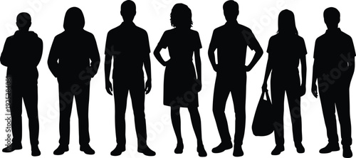 Diverse Group of People Silhouettes Standing Together in a Row Representing Community Inclusion Unity Teamwork and Global Professional Business Networking 