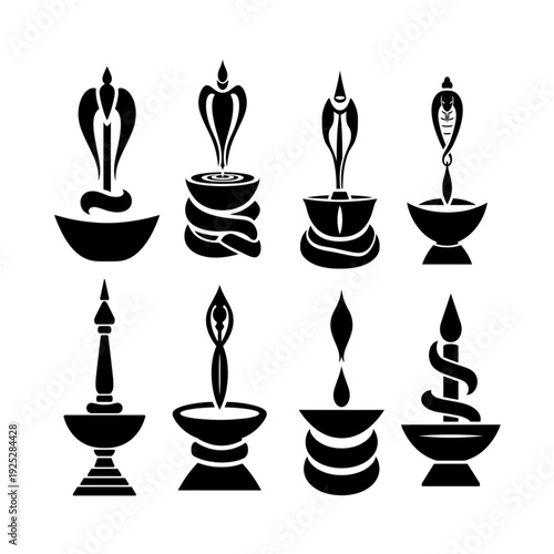 Hindu Shivling with Cobra Hood Silhouette Icon Set, Lord Shiva Lingam Sacred Symbol Vector Collection. Ai generated