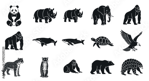 Collection of Endangered Animals Silhouettes.