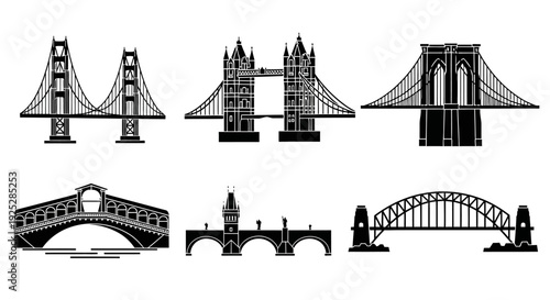 Collection of Famous Bridge Silhouettes Illustration.