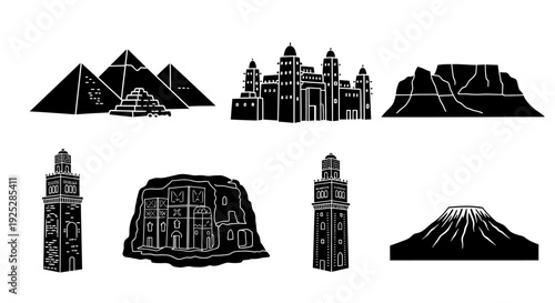Collection of Landmark Silhouettes and Icons.