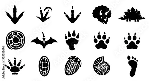 Collection of Prehistoric Animal Footprint Silhouettes.