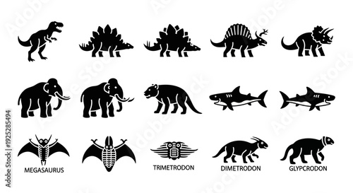 Collection of Prehistoric Animals Silhouette Graphics.