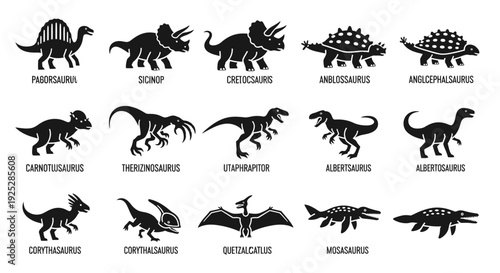 Collection of Various Dinosaur Silhouettes.