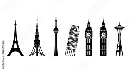 Famous Landmarks Silhouette Illustration Set.