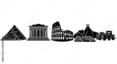 Famous Monuments and Landmarks Silhouette Illustration.