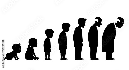 Human Life Stages Silhouette from Baby to Old Man.