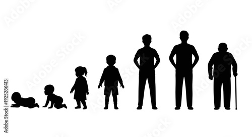 Human Life Stages Silhouette from Baby to Old.