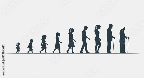 Human Life Stages Silhouette Walking Sequence.