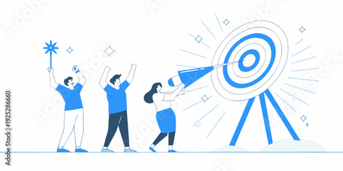 Teamwork and achievement people aiming for a target with focused energy