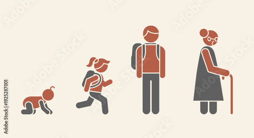 Illustration of Human Life Stages from Baby to Elderly.