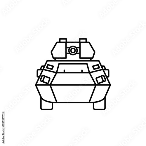 Armored vehicle front view with turret in outline style  