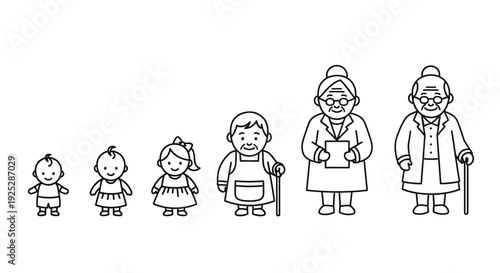 Line Art Illustration of People at Various Ages.