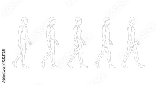 Man Walking in Different Postures Line Art.