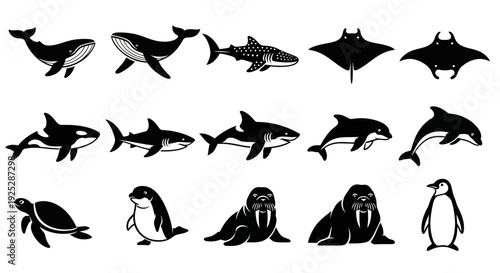 Marine Animals Silhouettes Collection.