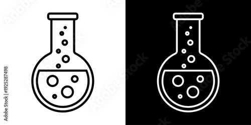 Flask icon line art, vector set black and white