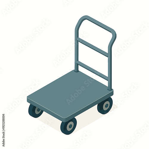 Empty isometric platform hand truck illustration for warehouse logistics and moving supplies; a durable flatbed trolley for transport and delivery services